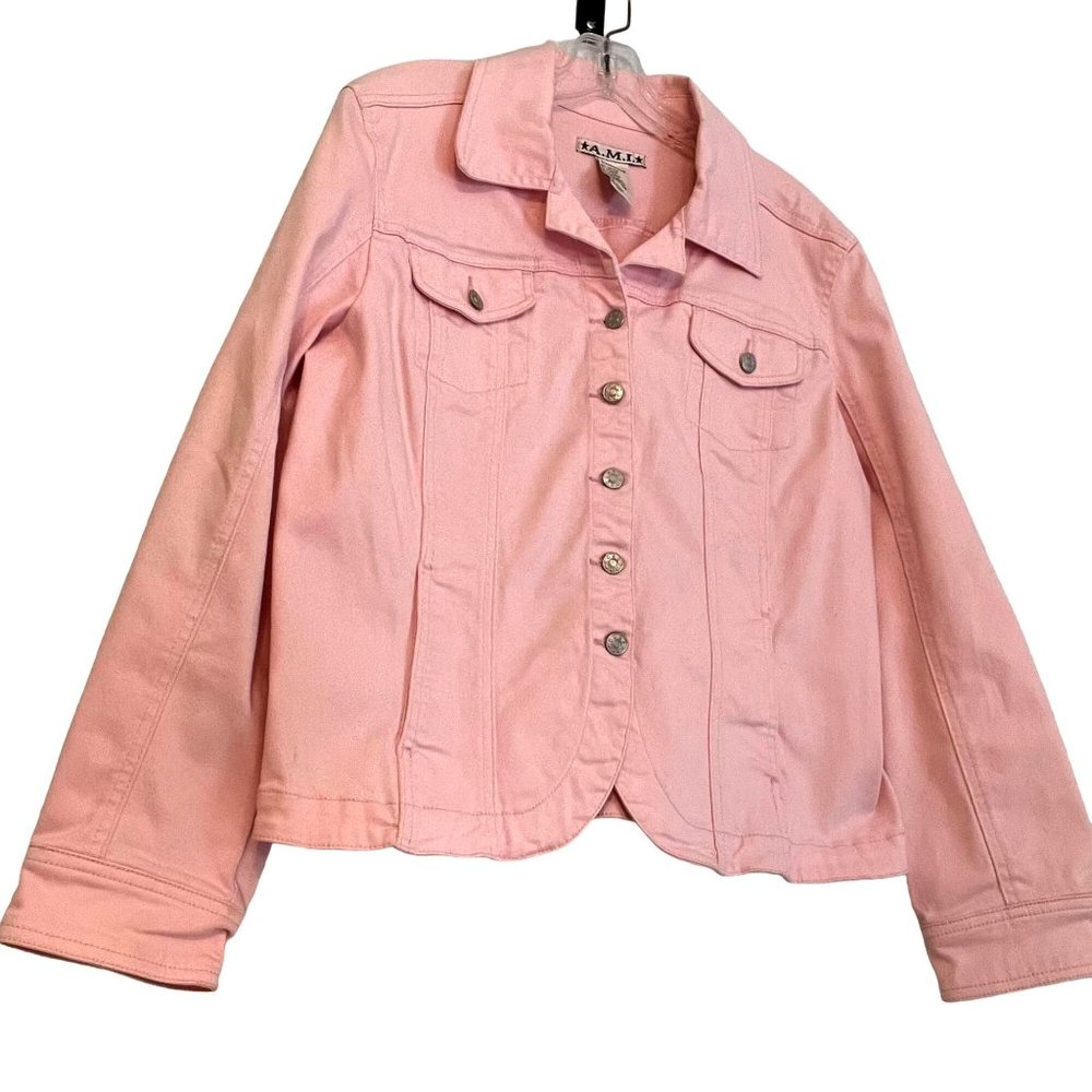A.M.I. PINK WOMENS JEAN JACKET WITH SIDE POCKETS SIZE X LARGE